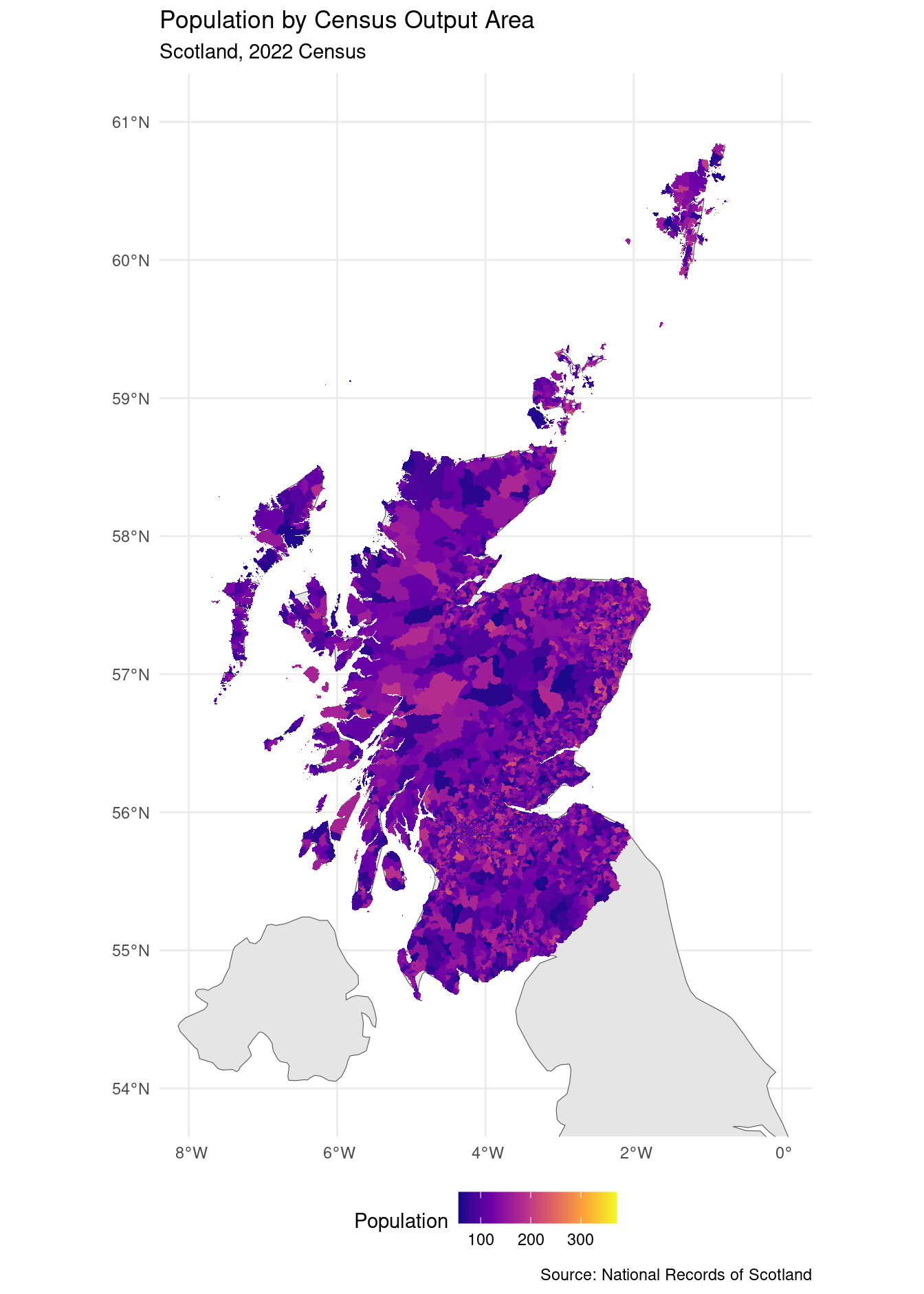 Polished map of Scottish census output areas.