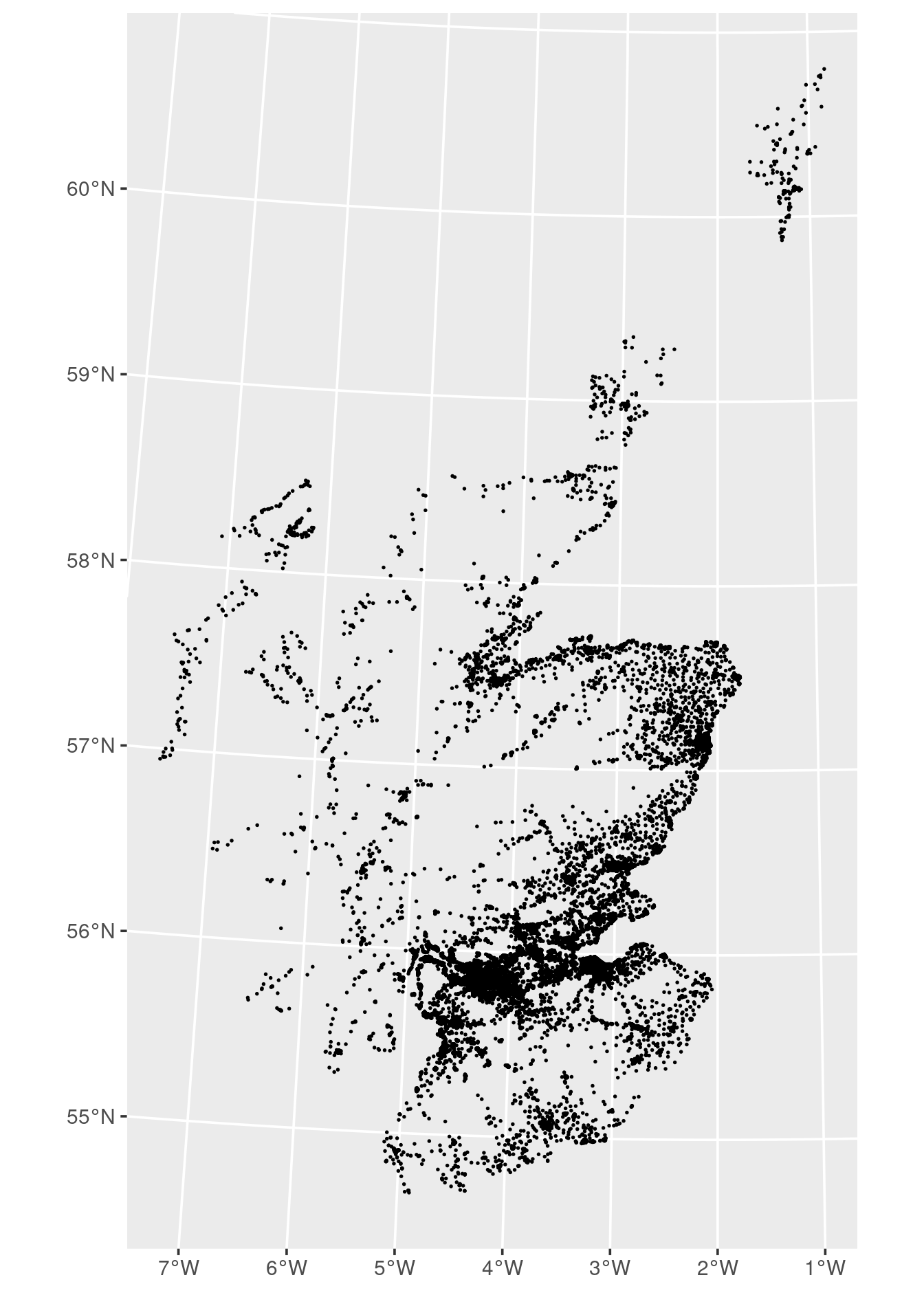 Scottish census output areas as points.
