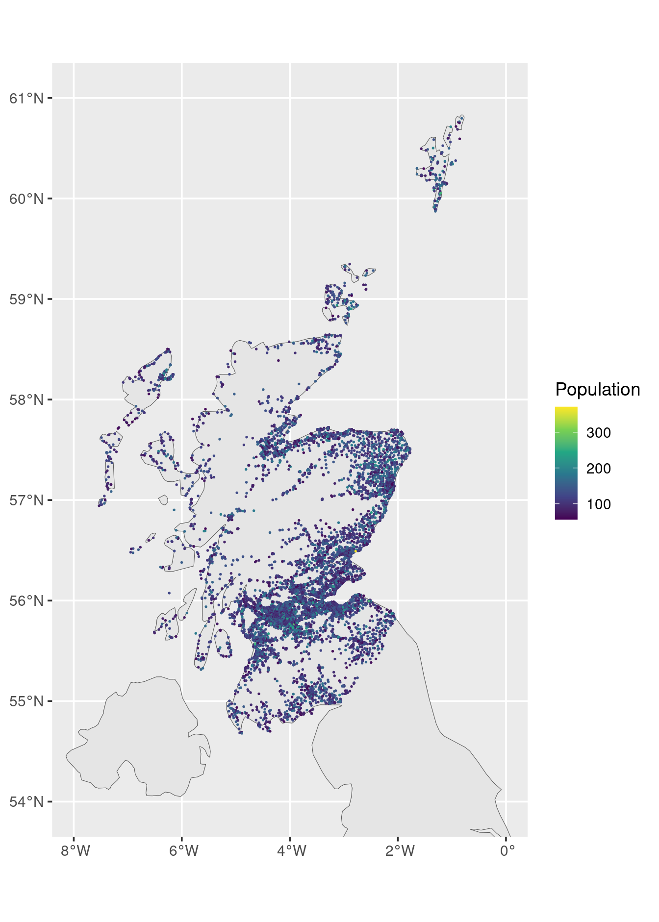 Scottish census output areas with UK background map.